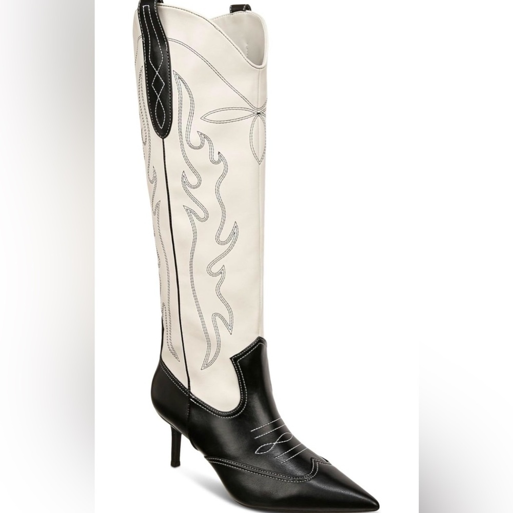 INC International Concepts Black and Bone Western Heeled Boots